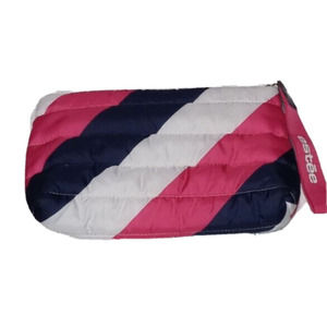 Estee Lauder Pink Blue White Striped Cosmetic Puffer MAKEUP Case Travel BAG